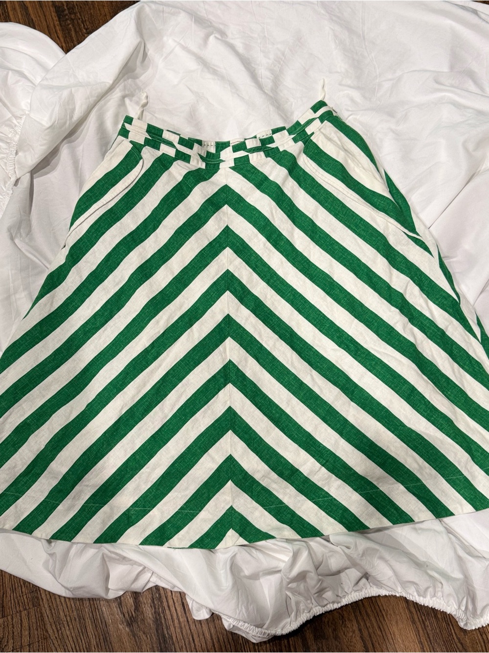 Green and White Chevron A-Line Skirt by Anthropologie